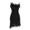Fashion Fit Graduation Prom Sequin Knit Square Neck Strap Sleeve Bodycone Mini Length Dress