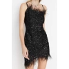 Fashion Fit Graduation Prom Sequin Knit Square Neck Strap Sleeve Bodycone Mini Length Dress