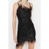 Fashion Fit Graduation Prom Sequin Knit Square Neck Strap Sleeve Bodycone Mini Length Dress