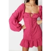 Moda Regular Mezuniyet Balo Bürümcük Dokuma Kalp Yaka Uzun Kol Bodycone Mini Boy Elbise