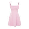 Fashion Regular Graduation Prom Finike Woven Square Neck Strap Sleeve Skater Mini Length Dress