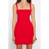 Fashion Regular Graduation Prom Finike Woven Square Neck Strap Sleeve Skater Mini Length Dress