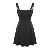 Fashion Regular Graduation Prom Finike Woven Square Neck Strap Sleeve Skater Mini Length Dress