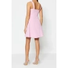 Fashion Regular Graduation Prom Finike Woven Square Neck Strap Sleeve Skater Mini Length Dress