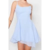 Fashion Regular Graduation Prom Chiffon Woven Square Neck Strap Sleeve Skater Mini Length Dress
