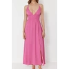 Fashion Regular Beach Casual Crinkle Woven V Neck Strappy Sleeve Basic Maxi Length Dress