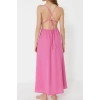 Fashion Regular Beach Casual Crinkle Woven V Neck Strappy Sleeve Basic Maxi Length Dress