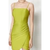 Moda Fit Mezuniyet Balo Nancy Örme Kare Yaka Askılı Kol Bodycone Mini Boy Elbise