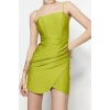 Moda Fit Mezuniyet Balo Nancy Örme Kare Yaka Askılı Kol Bodycone Mini Boy Elbise