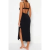 Fashion Fit Beach Casual Sandy Knitted Crew Neck Strappy Sleeve Bodycone Maxi Length Dress