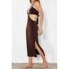Fashion Fit Beach Casual Sandy Knitted Strapless Halter Sleeve Bodycone Maxi Length Dress