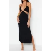 Fashion Fit Beach Casual Sandy Knitted Strapless Halter Sleeve Bodycone Maxi Length Dress