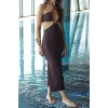 Fashion Fit Beach Casual Sandy Knitted Strapless Halter Sleeve Bodycone Maxi Length Dress