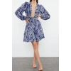 Moda Regular Plaj Günlük Vual Dokuma V Yaka Uzun Kol A-Line Mini Boy Elbise