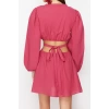 Moda Regular Plaj Günlük Vual Dokuma V Yaka Uzun Kol A-Line Mini Boy Elbise