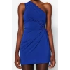 Fashion Fit Graduation Prom Sandy Knitted Asymmetrical Neck Sleeveless Sleeve Bodycone Mini Length Dress