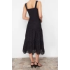 Fashion Regular Casual Daily Embroidered Woven Heart Neck Strappy Sleeve Skater Midi Length Dress