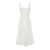 Fashion Regular Casual Daily Embroidered Woven Heart Neck Strappy Sleeve Skater Midi Length Dress