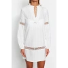 Fashion Regular Beach Daily Brode Woven Halter Neck Long Sleeve Shift Mini Length Dress