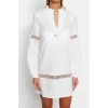 Fashion Regular Beach Daily Brode Woven Halter Neck Long Sleeve Shift Mini Length Dress