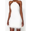 Fashion Fit Graduation Prom Finike Woven Halter Neck Sleeveless Sleeve Bodycone Mini Length Dress
