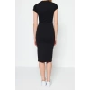 Moda Slim Casual Günlük Likralı Süprem Örme Bisiklet Yaka Kısa Kol Bodycone Midi Boy Elbise