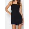 Fashion Fit Graduation Prom Finike Woven Heart Neck Strap Sleeve Bodycone Mini Length Dress