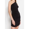 Fashion Slim Day Night Sandy Knitted Asymmetrical Collar Sleeveless Sleeve Bodycone Mini Length Dress