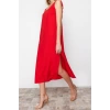 Moda Regular Day Night Lilyum Woven Crew Neck Strappy Sleeve Shift Midi Length Dress