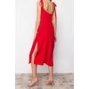 Moda Regular Day Night Lilyum Woven Crew Neck Strappy Sleeve Shift Midi Length Dress