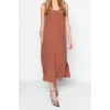 Moda Regular Day Night Lilyum Woven Crew Neck Strappy Sleeve Shift Midi Length Dress