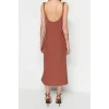 Moda Regular Day Night Lilyum Woven Crew Neck Strappy Sleeve Shift Midi Length Dress