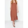 Moda Regular Day Night Lilyum Woven Crew Neck Strappy Sleeve Shift Midi Length Dress