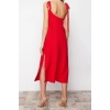 Moda Regular Day Night Lilyum Woven Crew Neck Strappy Sleeve Shift Midi Length Dress