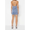 Fashion Fit Graduation Prom Glitter Knitted Square Neck Strap Sleeve Bodycone Mini Length Dress