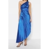 Fashion Fit Graduation Prom Satin Knitted Asymmetrical Neck Sleeveless Shift Midi Length Dress