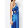 Fashion Fit Graduation Prom Satin Knitted Asymmetrical Neck Sleeveless Shift Midi Length Dress