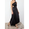 Fashion Fit Graduation Prom Satin Knitted Asymmetrical Neck Sleeveless Shift Midi Length Dress
