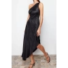 Fashion Fit Graduation Prom Satin Knitted Asymmetrical Neck Sleeveless Shift Midi Length Dress