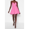 Fashion Casual Graduation Prom Poplin Woven Strapless Sleeveless Sleeve Skater Mini Length Dress