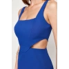 Moda Rahat Gündüz Gece Gabardin Dokuma Kare Yaka Askılı Kol A-Line Mini Boy Elbise