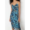 Fashion Slim Day Night Tulle Knitted V Neck Strappy Sleeve Bodycone Midi Length Dress