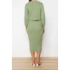 Moda Regular Casual Günlük Fitilli Triko Bisiklet Yaka Uzun Kol Bodycone Midi Boy Elbise
