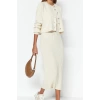 Moda Regular Casual Günlük Fitilli Triko Bisiklet Yaka Uzun Kol Bodycone Midi Boy Elbise