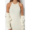 Moda Regular Casual Günlük Fitilli Triko Bisiklet Yaka Uzun Kol Bodycone Midi Boy Elbise
