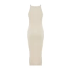 Moda Regular Casual Günlük Fitilli Triko Bisiklet Yaka Uzun Kol Bodycone Midi Boy Elbise