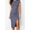 Moda Slim Day Night Lycra Jersey Knitted Crew Neck Short Sleeve Bodycon Midi Length Dress