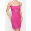 Moda Regular Day Night Linen Look Woven Heart Neck Strappy Sleeve Bodycone Mini Length Dress