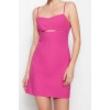 Moda Regular Day Night Linen Look Woven Heart Neck Strappy Sleeve Bodycone Mini Length Dress
