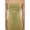 Moda Regular Day Night Linen Look Woven Heart Neck Strappy Sleeve Bodycone Mini Length Dress